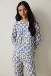 Flower Printed Tea Time Thermal Effect Sweatshirt Pajama Top