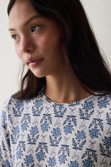 Flower Printed Tea Time Thermal Effect Sweatshirt Pajama Top