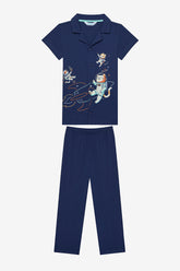 Boy Catstronaut Shirt Dark Blue Pajama Set