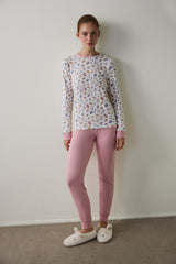 Tea Party Printed Crew Neck Long Sleeve Pajama Top