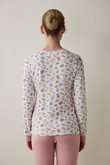 Tea Party Printed Crew Neck Long Sleeve Pajama Top