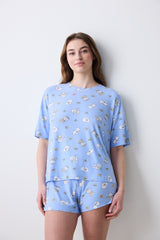 Bowtiful Printed Shorts Light Blue Pajama Bottoms
