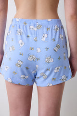 Bowtiful Printed Shorts Light Blue Pajama Bottoms