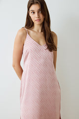 Dusty Rose Emma Zebra Patterned V-Neck Satin Nightgown