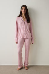 Pink Polka Dot Oversize Shirt Collar Pajama Set