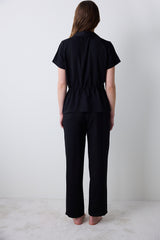 Fleur Satin Shirt Pants Black Pajama Set - Penti Loves Paris Collection