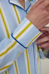 Light Blue Striped Shirt Collar Cotton Long Sleeve Pajama Set - Inspired by Flora