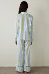 Light Blue Striped Shirt Collar Cotton Long Sleeve Pajama Set - Inspired by Flora