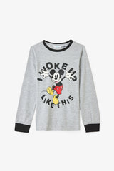 Grey Melange Boys Mickey Mouse Print Long-Sleeve Pajama Set