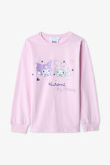 Pink Girls Kuromi Printed Cotton Pajama Set