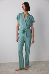 Green Lenna Ribbed V-Neck Maternity Pajama Set