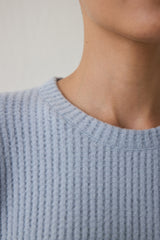 Light Blue Crew Neck Long Sleeve Waffle Thermal Effect Pajama Set