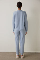 Light Blue Crew Neck Long Sleeve Waffle Thermal Effect Pajama Set