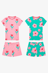 Girls' Flowers Multicolored 2-Piece Pajama Set