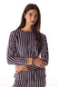 Navy Blue Crew Neck Colorful Striped Pajama Top