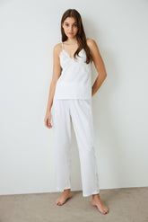 Off White Bridal Charming V-Neck Lace Satin Dowry Pajama Set