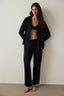 Black Emilia Tie Detailed Satin Shirt Collar Pajama Set