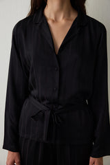 Black Emilia Tie Detailed Satin Shirt Collar Pajama Set