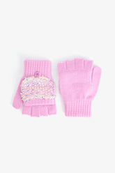 Pink Girls Sequined Gloves