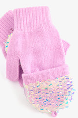 Pink Girls Sequined Gloves