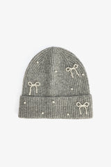 Grey Melange Bowknot Beret