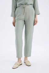 Linen Look Pocketed High Waist Straight Leg Joggers