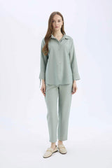 Linen Look Pocketed High Waist Straight Leg Joggers