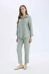 Linen Look Pocketed High Waist Straight Leg Joggers