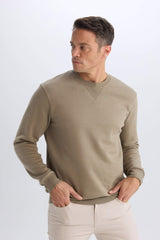 Regular Fit Crew Neck Thick Basic Plain Sweatshirt