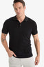 Slim Fit Slim Cut Polo Neck Short Sleeve Textured Basic Plain Black T-Shirt