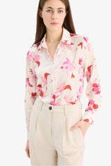Oversize Fit Shirt Collar Satin Printed Long Sleeve Shirt