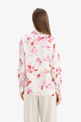 Oversize Fit Shirt Collar Satin Printed Long Sleeve Shirt