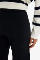 Flare Fit Wide Leg Elastic Waist Basic Knit Trousers