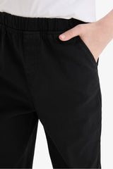 Boys Straight Leg Elastic Waist Pocket Navy Blue Basic Plain Gabardine School Trousers