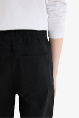 Boys Straight Leg Elastic Waist Pocket Navy Blue Basic Plain Gabardine School Trousers