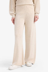 Relax Fit Knitted Trousers Basic Straight Elastic Waist Wide Leg