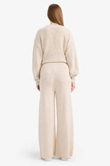 Relax Fit Knitted Trousers Basic Straight Elastic Waist Wide Leg