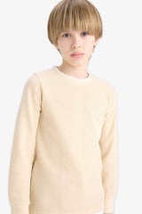 Boys' Crew Neck Basic Plain Waffle Long Sleeve School T-Shirt