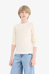 Boys' Crew Neck Basic Plain Waffle Long Sleeve School T-Shirt