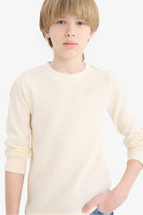 Boys' Crew Neck Basic Plain Waffle Long Sleeve School T-Shirt