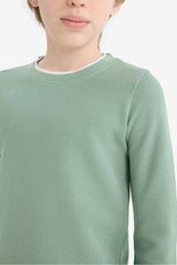 Boys' Crew Neck Basic Plain Waffle Long Sleeve School T-Shirt