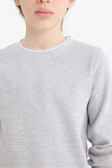 Boys' Crew Neck Basic Plain Waffle Long Sleeve School T-Shirt