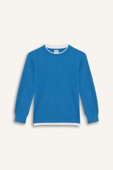 Boys' Crew Neck Basic Plain Waffle Long Sleeve School T-Shirt