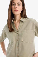 Boxy Fit Shirt Collar Short Sleeve Shirt