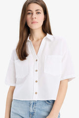 Boxy Fit Shirt Collar Short Sleeve Shirt