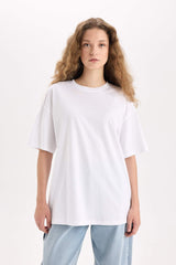 Oversize Wide Mold Basic Plain Crew Neck Short Sleeve White T-Shirt