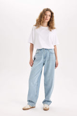 Oversize Wide Mold Basic Plain Crew Neck Short Sleeve White T-Shirt