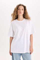 Oversize Wide Mold Basic Plain Crew Neck Short Sleeve White T-Shirt