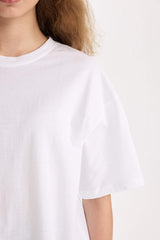 Oversize Wide Mold Basic Plain Crew Neck Short Sleeve White T-Shirt