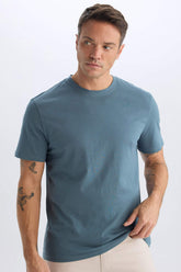100% Cotton New Regular Fit Cycling Collar Basic Flat Short Sleeve T-Shirt